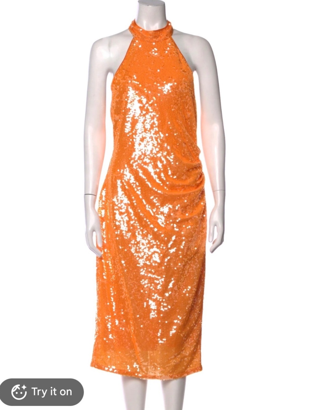 Caroline Constas Orange Sequin Halter Midi Dress Open Back Party XS NWT